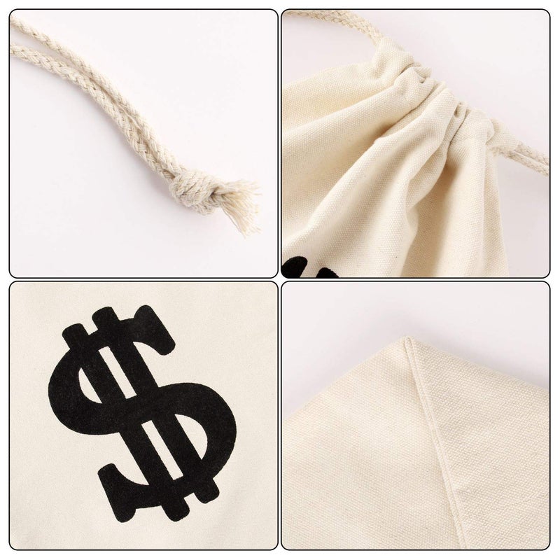 YAROMO 4 Pieces Robber Costume Set  Include Canvas Dollar Sign Money Bags Bandit Eye Mask Knit Beanie Cap for Halloween Cosplay Burglar Theme Party - Image 3